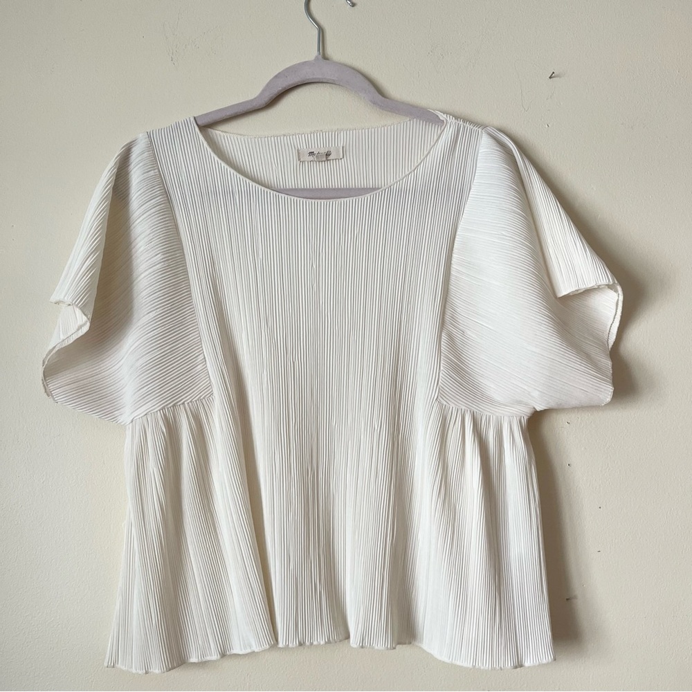 Madewell Plisse Short-Sleeve Blouse in Off-White